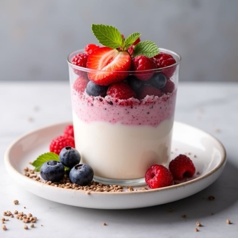Greek Yogurt Protein Parfait with Mixed Berries and Chia Seeds