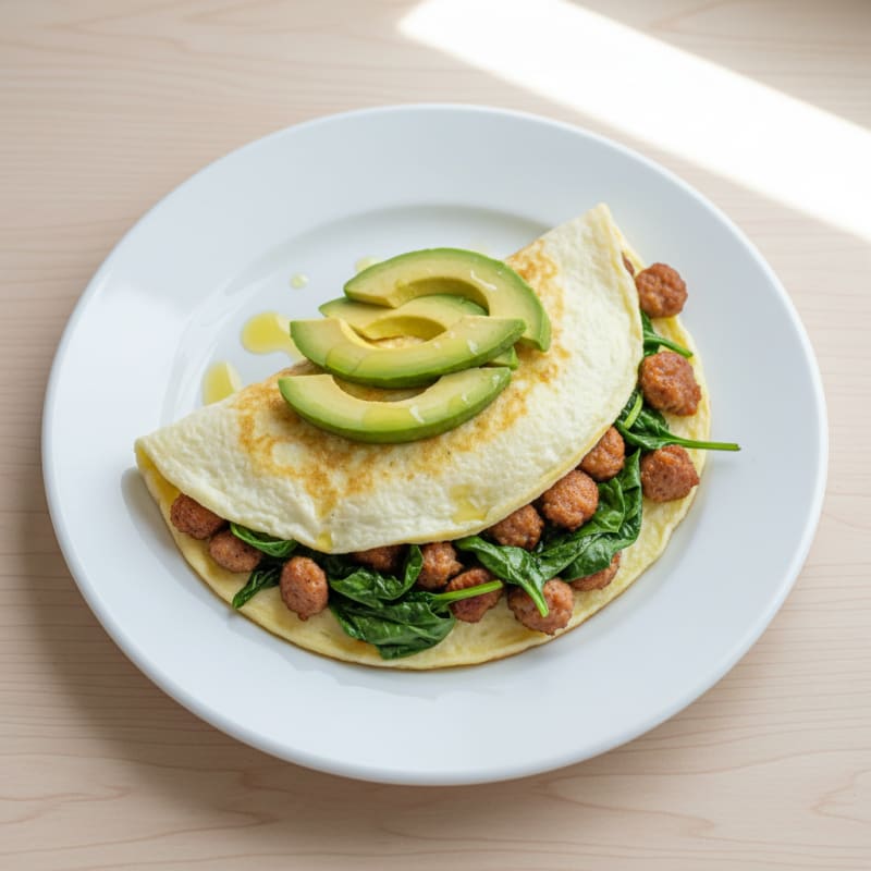 Egg White Spinach Omelette with Turkey Sausage
