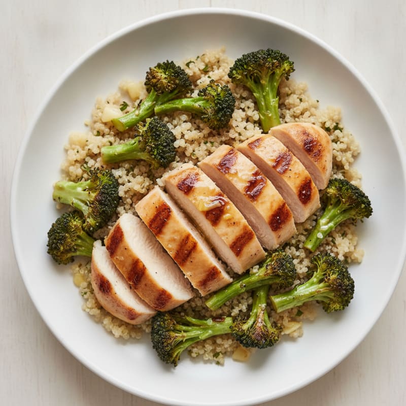 Grilled Chicken Breast with Quinoa and Roasted Broccoli