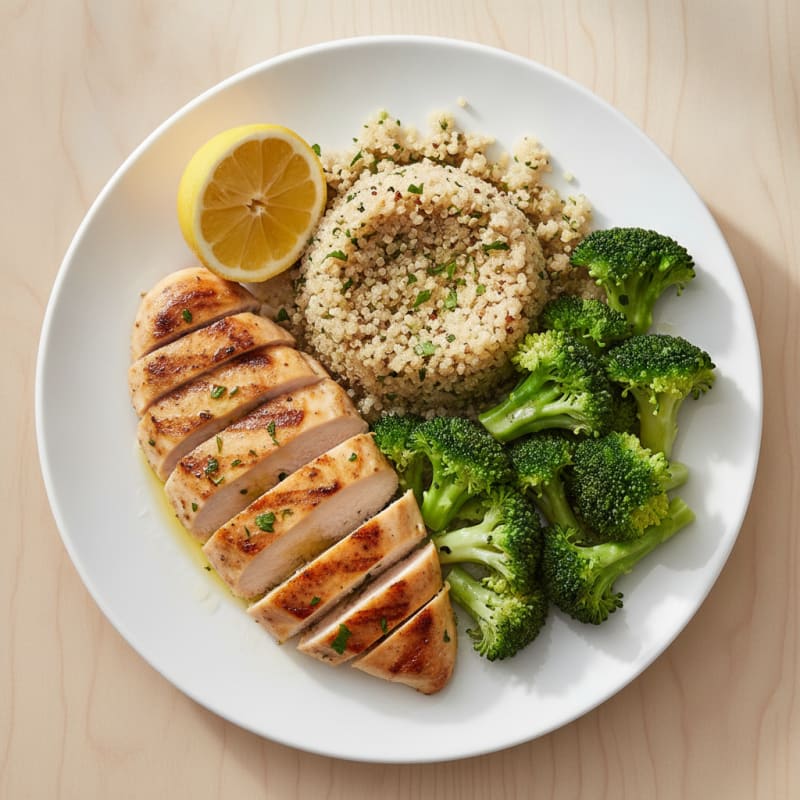 Grilled Chicken Breast with Quinoa and Steamed Broccoli
