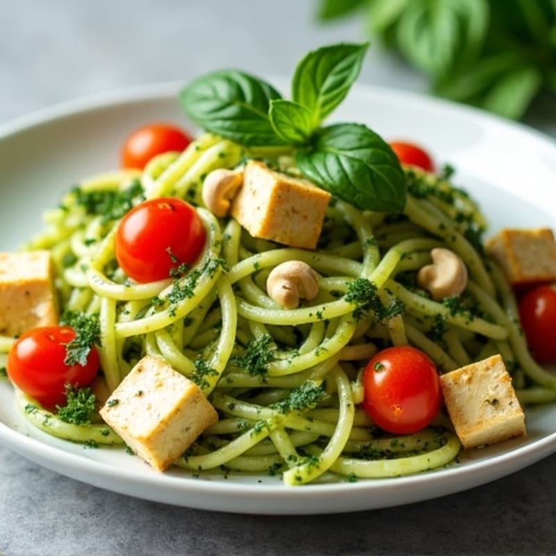 Creamy Vegan Pesto Zoodles with Cherry Tomatoes