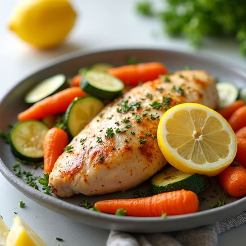 Lemon Herb Roasted Chicken with Tender Zucchini and Carrots