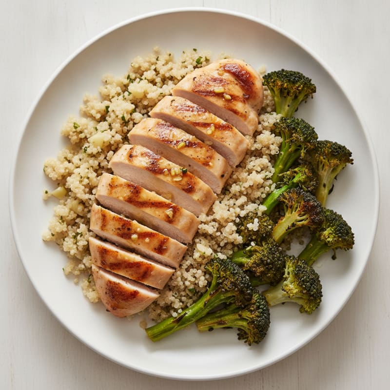 Grilled Chicken Breast with Quinoa and Roasted Broccoli