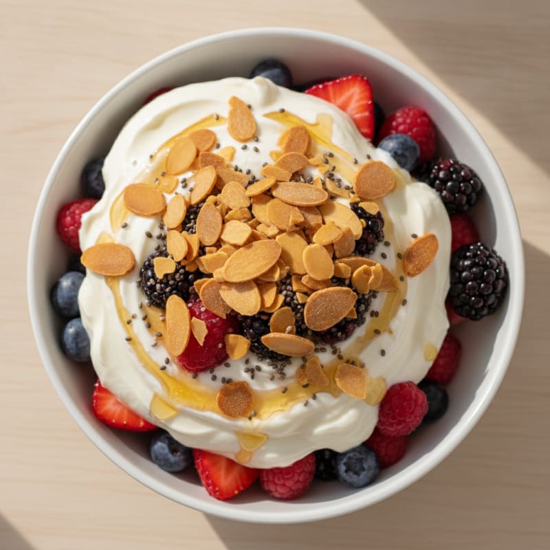 Greek Yogurt Protein Parfait with Mixed Berries and Almonds