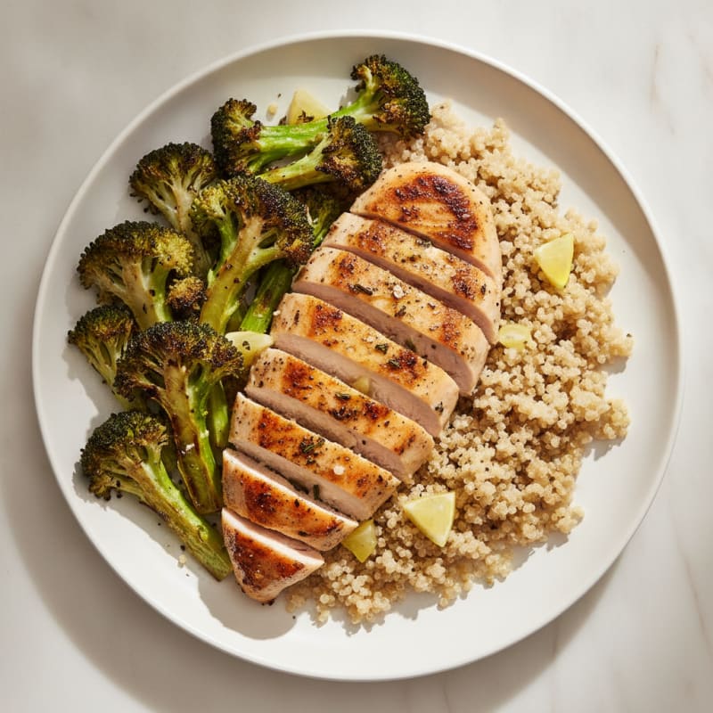 Grilled Chicken Breast with Quinoa and Roasted Broccoli