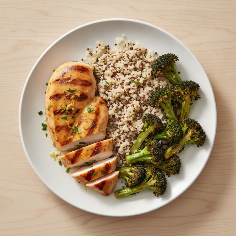 Grilled Chicken Breast with Roasted Broccoli and Quinoa
