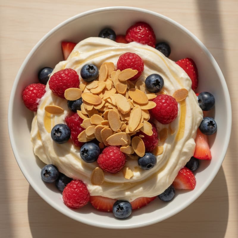 Greek Yogurt Protein Parfait with Mixed Berries and Almonds