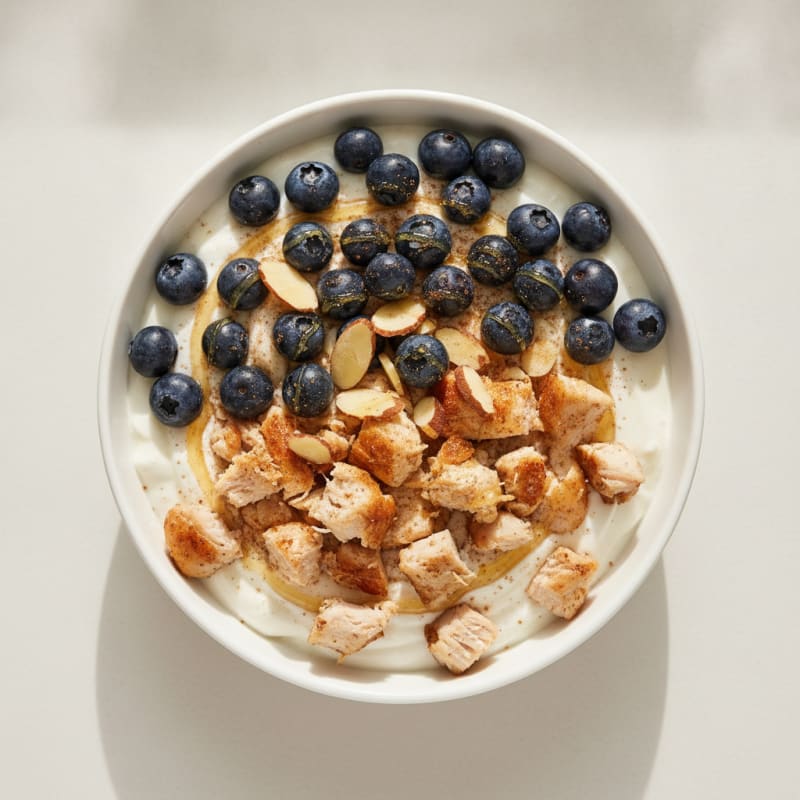 High-Protein Greek Yogurt Parfait with Chopped Chicken and Berries