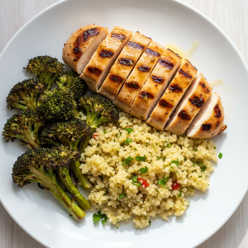 Grilled Chicken Breast with Quinoa and Roasted Broccoli