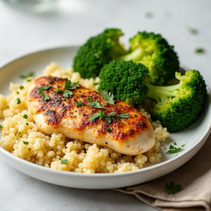Herb-Roasted Chicken with Crispy Roasted Broccoli and Fluffy Quinoa