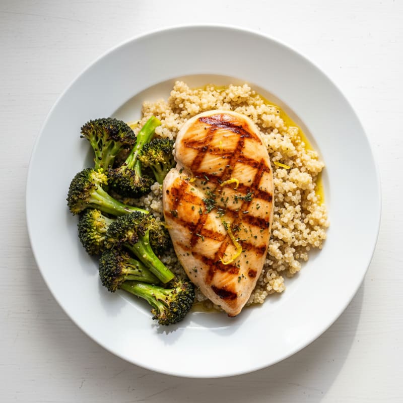 Grilled Chicken Breast with Roasted Broccoli and Quinoa