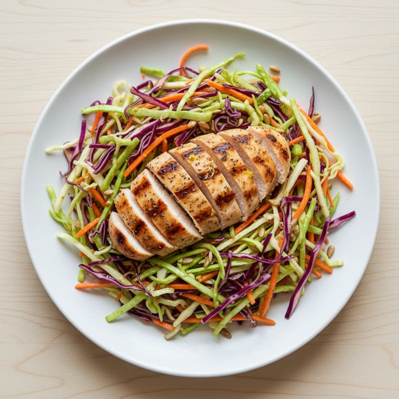Grilled Chicken Breast with Crunchy Cabbage Slaw