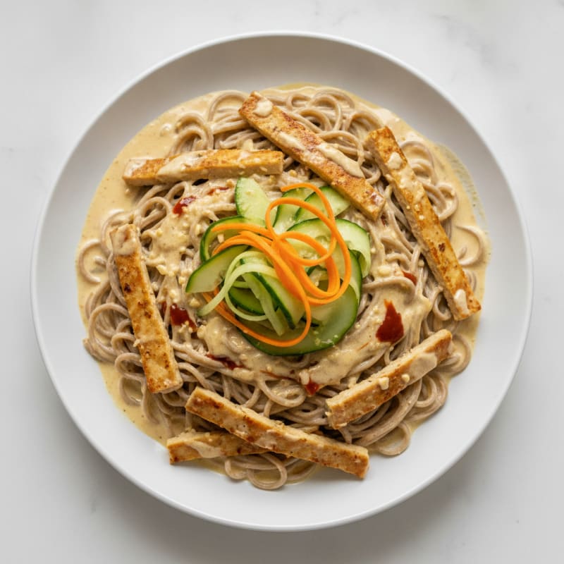 Almond Noodles with Cucumber Carrot Ribbons