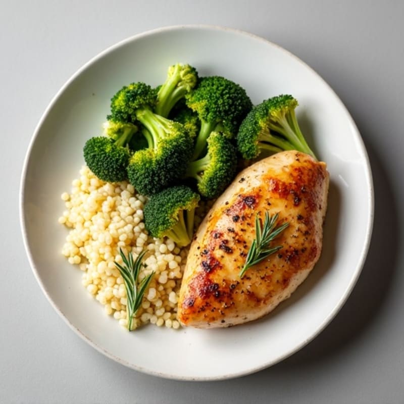 Herb-Roasted Chicken with Roasted Broccoli and Fluffy Giant Couscous