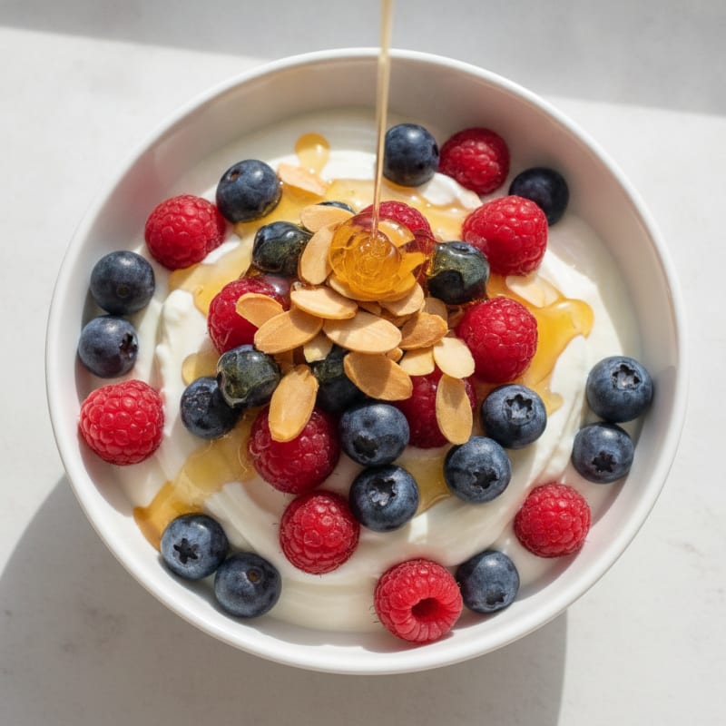 Creamy Greek Yogurt Parfait with Mixed Berries and Almonds