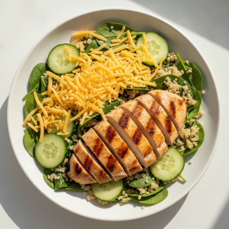 Grilled Chicken and Quinoa Salad with Shredded Cheddar