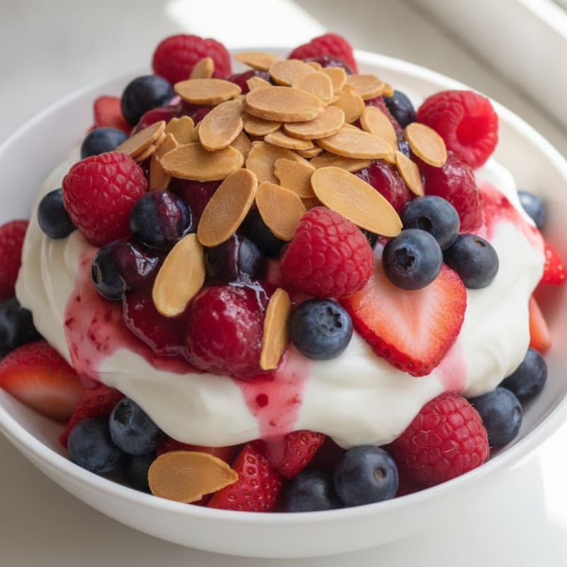 Greek Yogurt Protein Parfait with Mixed Berries and Almonds