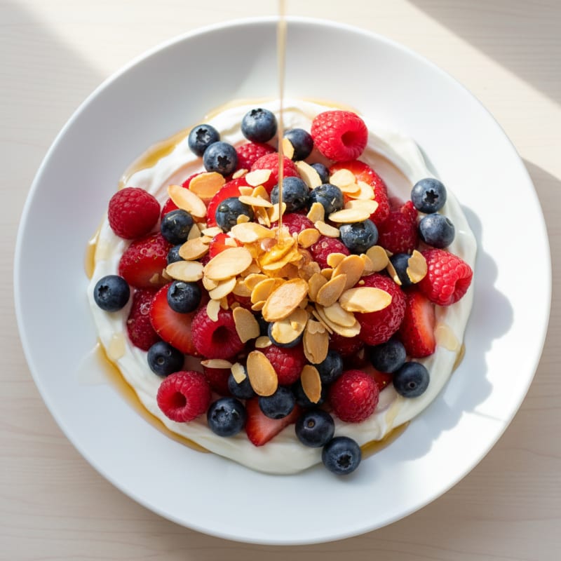 Greek Yogurt Protein Parfait with Mixed Berries and Almonds