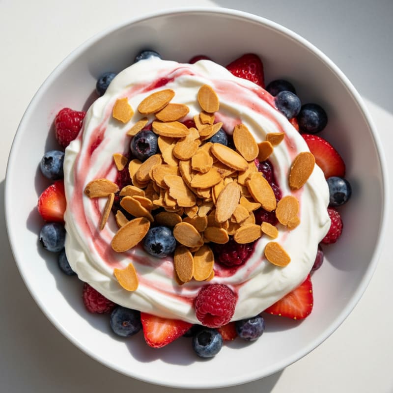 Greek Yogurt Protein Parfait with Mixed Berries and Almonds