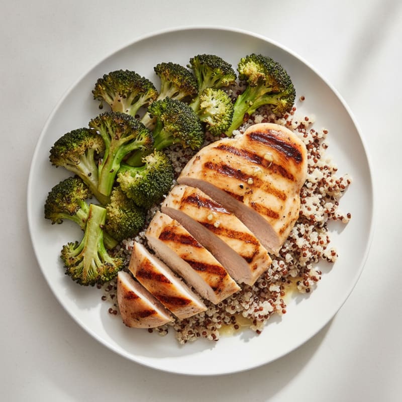 Grilled Chicken Breast with Roasted Broccoli and Quinoa