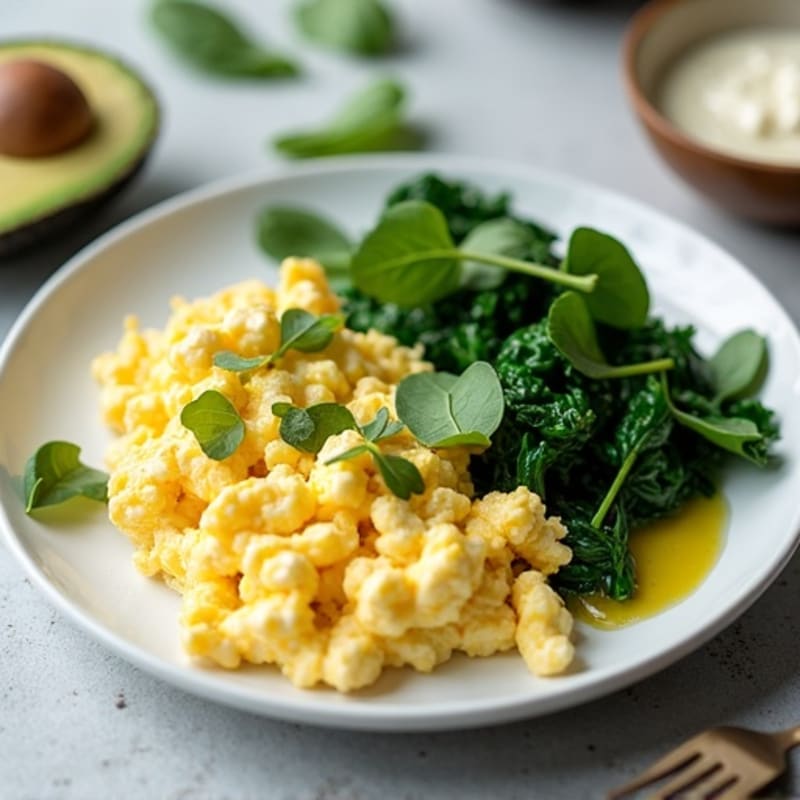 Egg White Scramble with Cottage Cheese and Sautéed Spinach