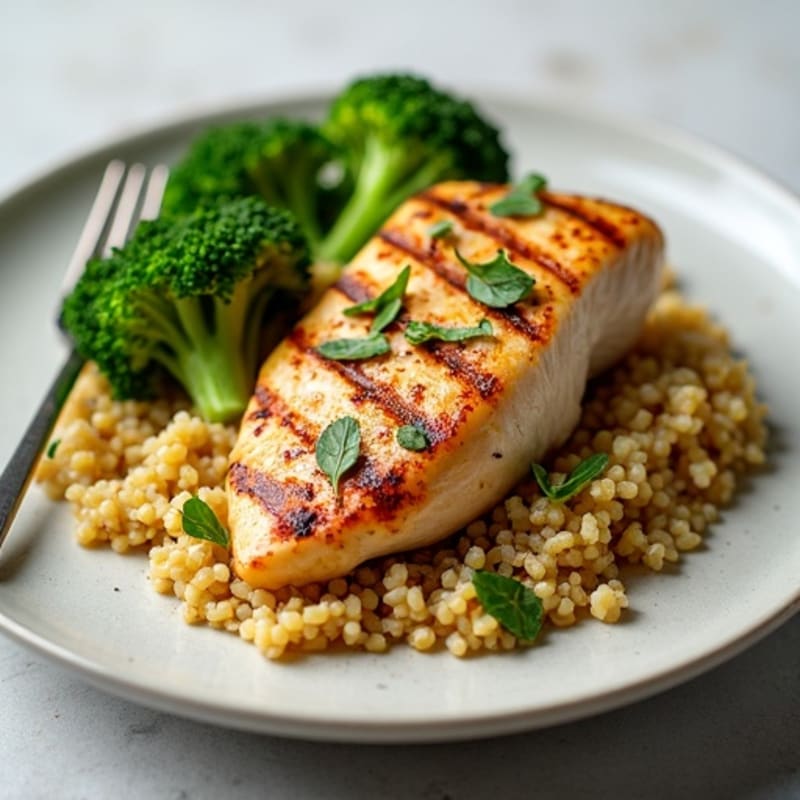 Grilled Chicken Breast with Quinoa and Steamed Broccoli