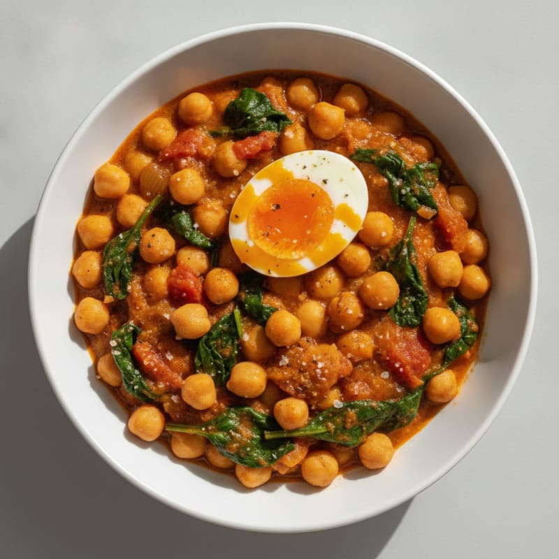 Chickpea and Spinach Curry with Soft-Boiled Egg