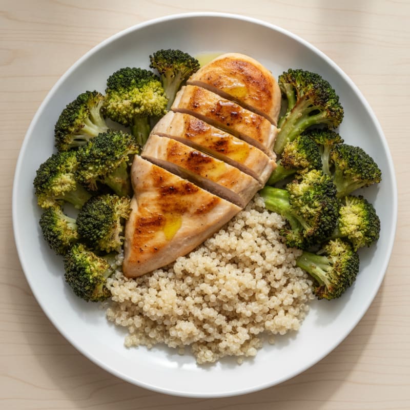 Grilled Chicken Breast with Quinoa and Roasted Broccoli