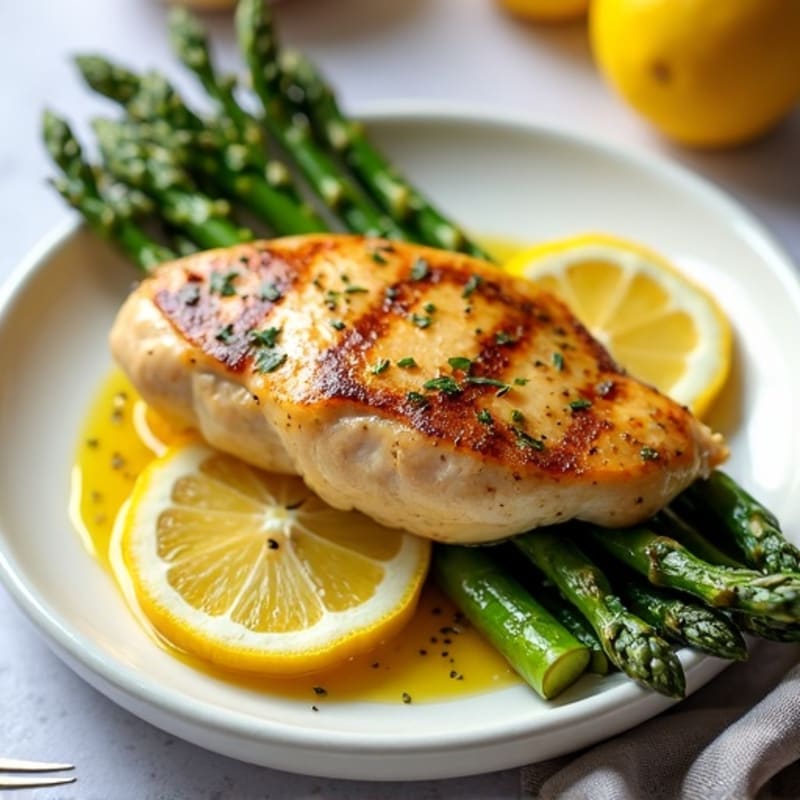 Pan-Seared Lemon Garlic Chicken with Roasted Asparagus