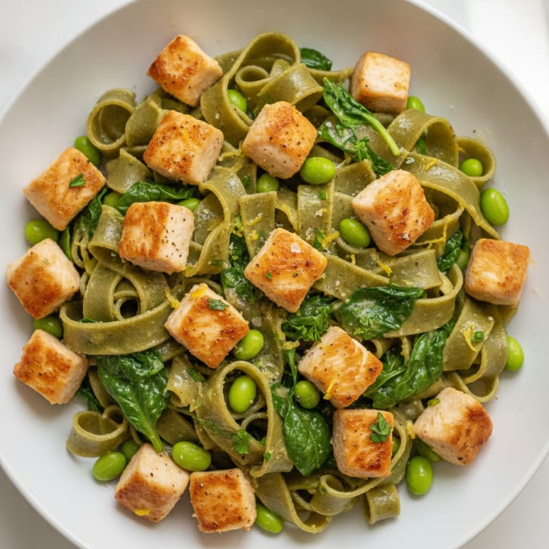 Chicken Edamame Pasta with Lemon-Herb Sauce