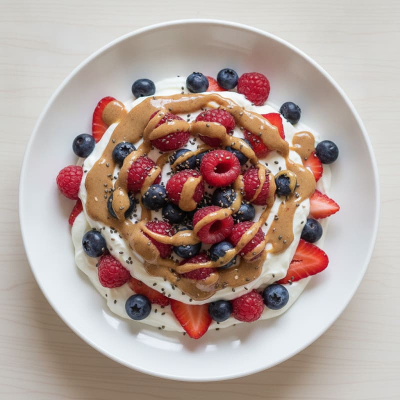 Greek Yogurt Protein Parfait with Mixed Berries and Almond Butter