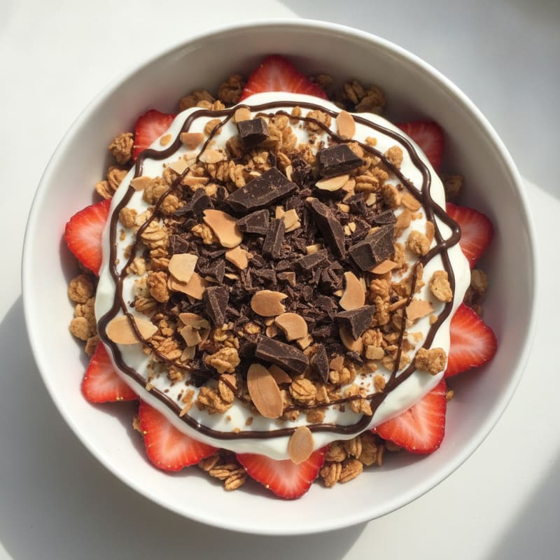 Greek Yogurt Parfait with Granola, Almonds, and Dark Chocolate