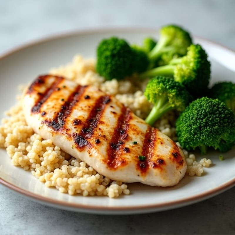 Grilled Chicken Breast with Quinoa and Steamed Broccoli