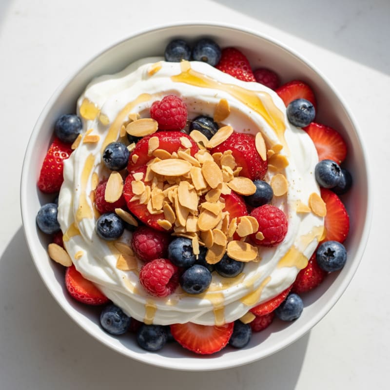 Greek Yogurt Protein Parfait with Mixed Berries and Almonds