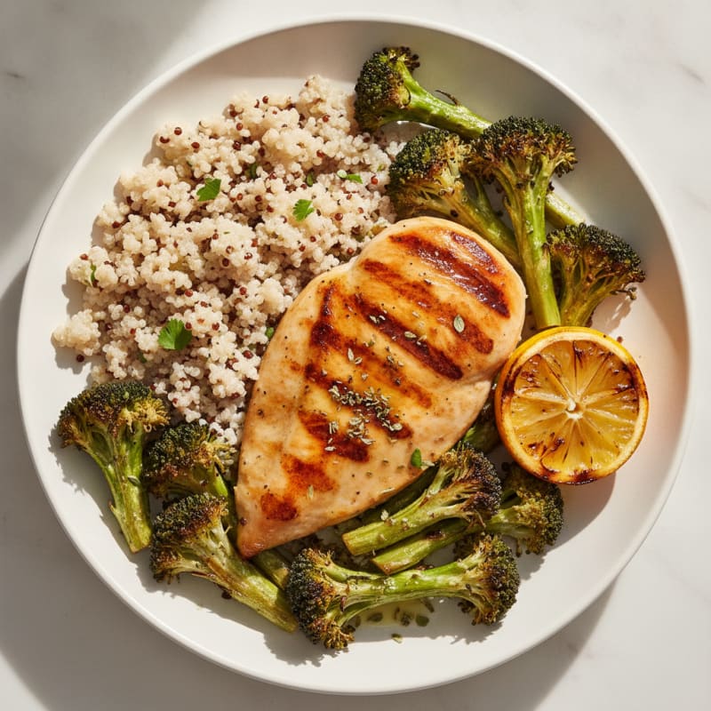 Grilled Chicken Breast with Quinoa and Roasted Broccoli