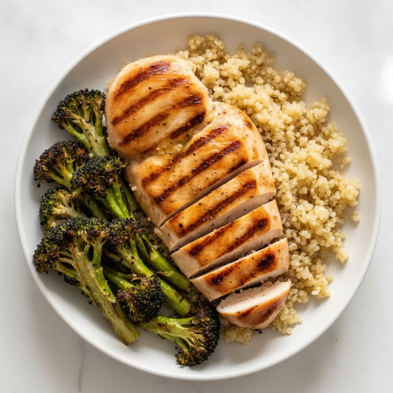 Grilled Chicken Breast with Quinoa and Roasted Broccoli