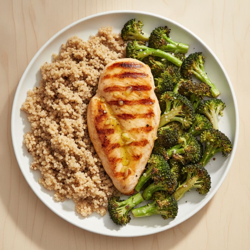 Grilled Chicken Breast with Roasted Broccoli and Quinoa