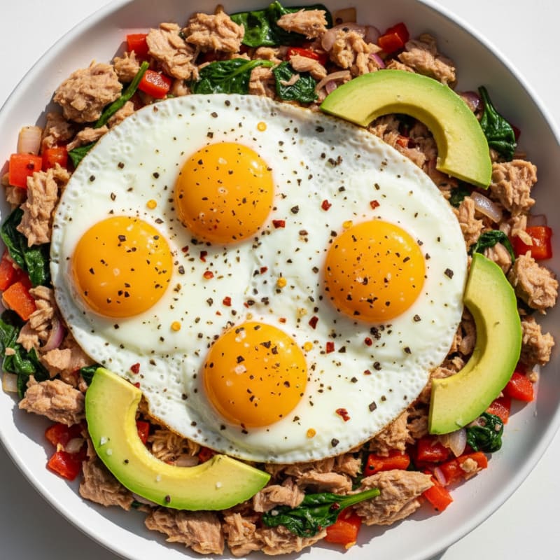 Tuna and Over Easy Egg Scramble