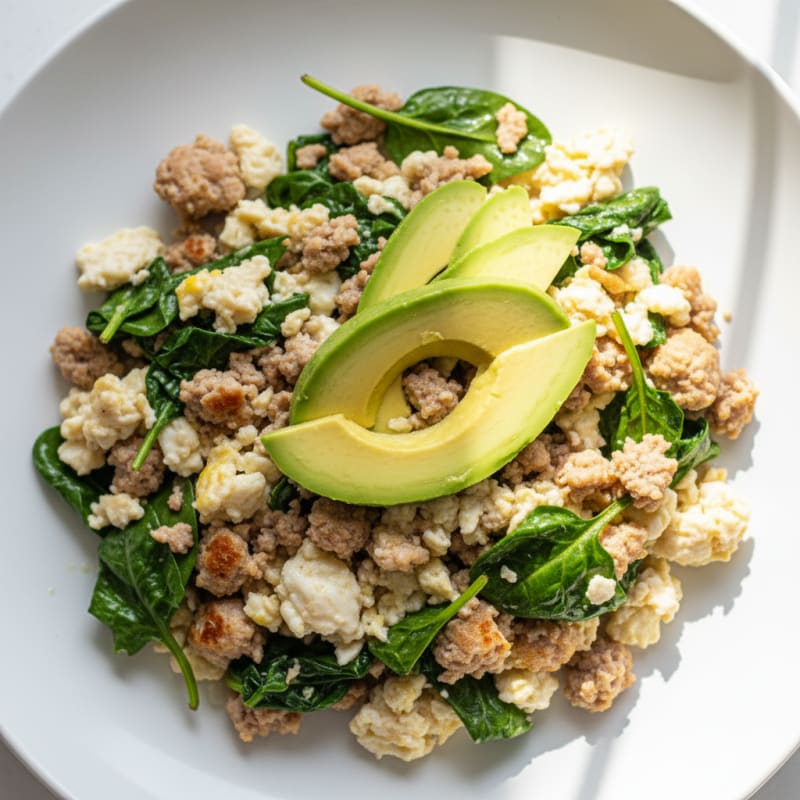 Egg White Scramble with Lean Ground Turkey and Spinach