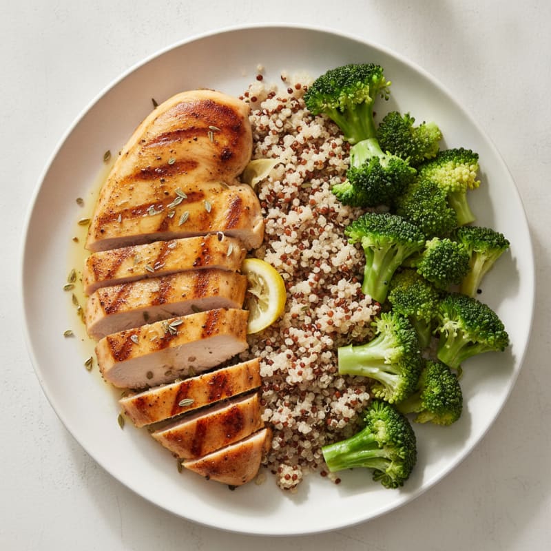Grilled Chicken Breast with Quinoa and Steamed Broccoli
