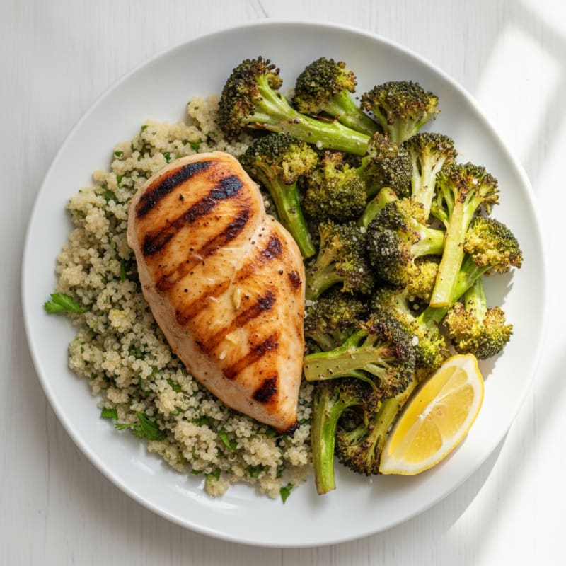 Grilled Chicken Breast with Quinoa and Roasted Broccoli
