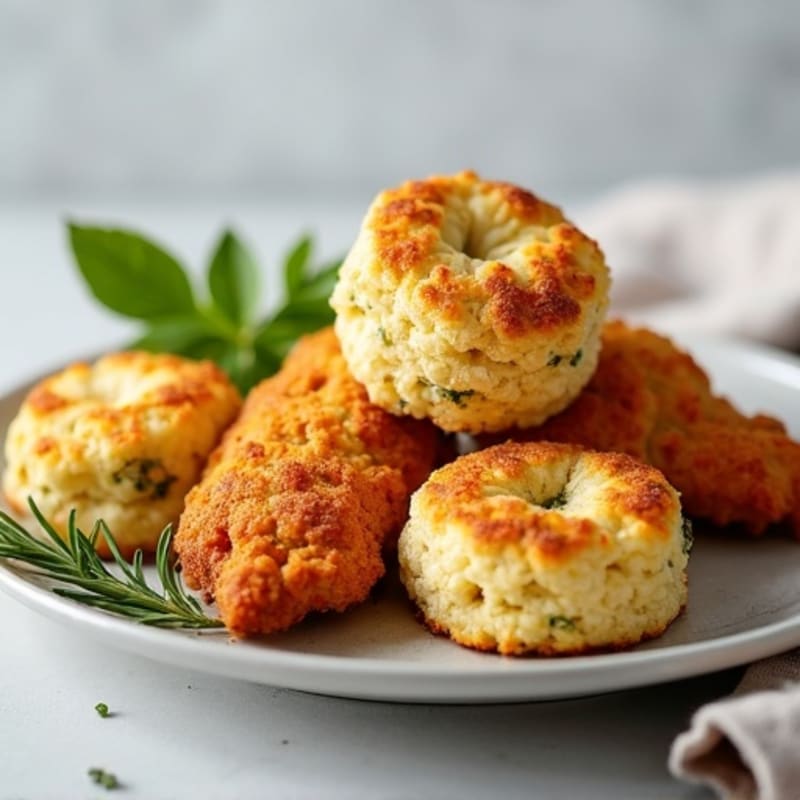 Crispy Air-Fried Chicken with Herb-Roasted Cauliflower Biscuits