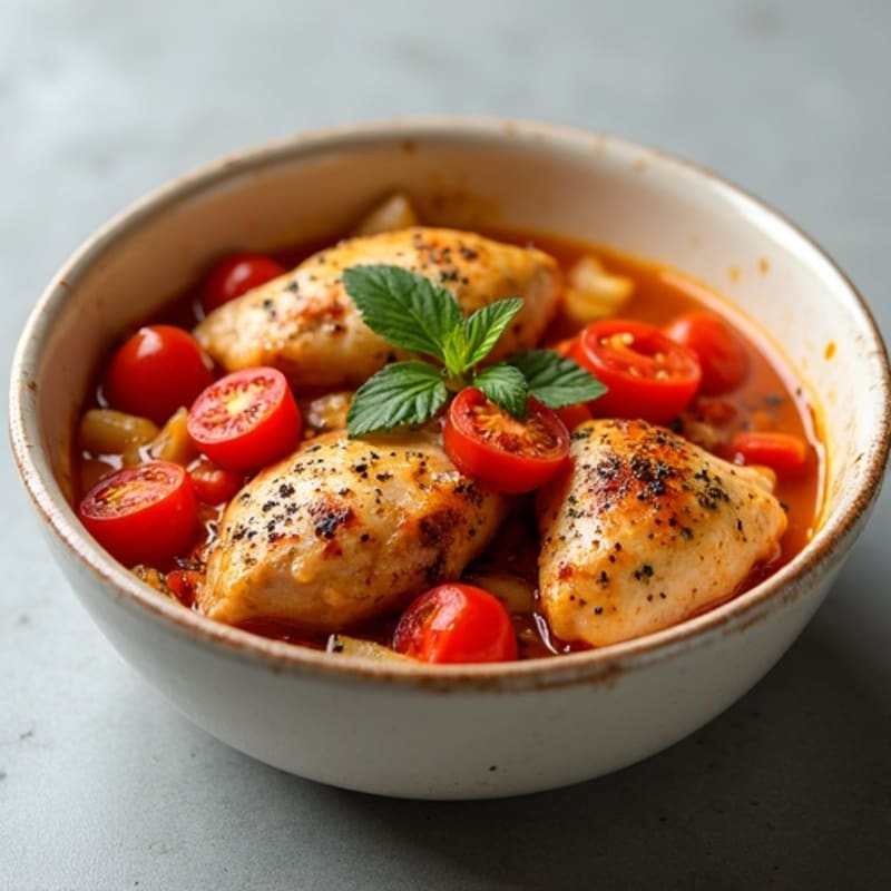 Hearty Braised Chicken with Bell Peppers and Tomatoes