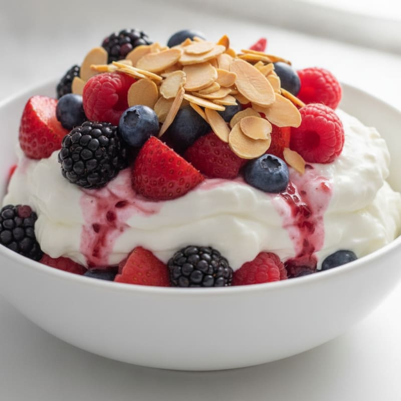 Greek Yogurt Protein Parfait with Mixed Berries and Almonds