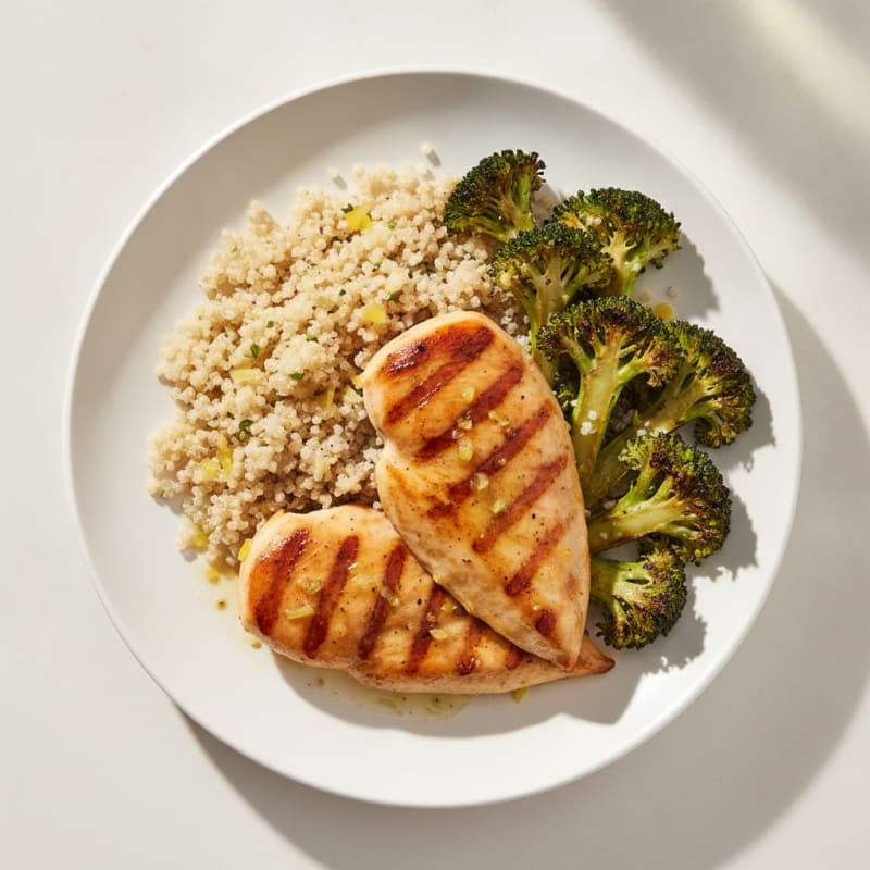 Grilled Lemon Garlic Chicken Breast with Quinoa and Roasted Broccoli
