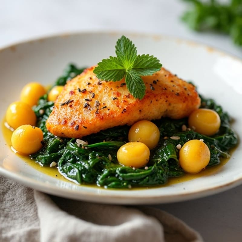 Sweet Potato Gnocchi with Crispy Lemon-Herb Chicken and Sautéed Spinach