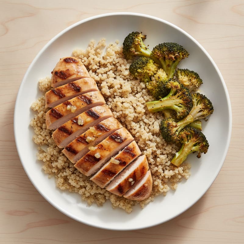 Grilled Chicken Breast with Quinoa and Roasted Broccoli