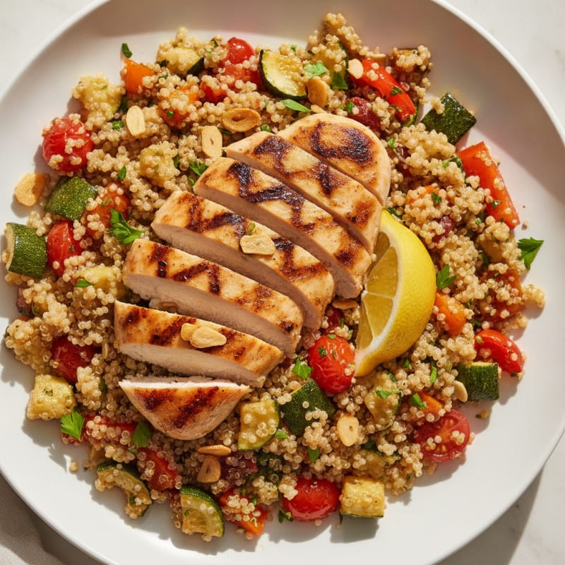 Grilled Chicken with Roasted Vegetable Quinoa Salad
