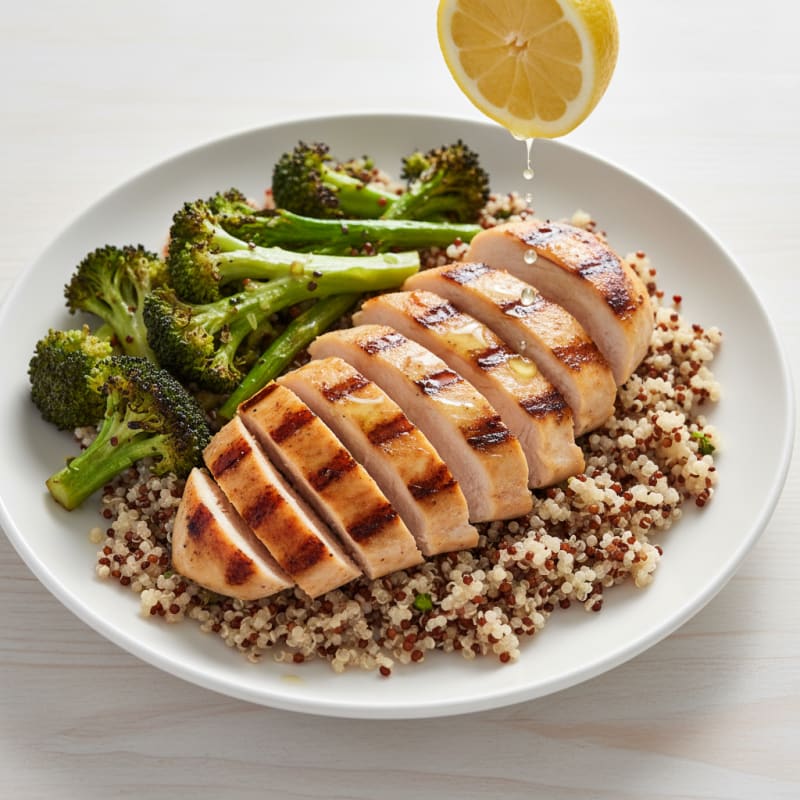 Grilled Chicken Breast with Quinoa and Roasted Broccoli