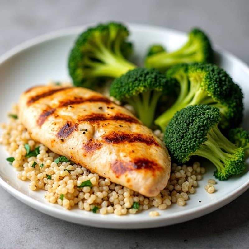 Grilled Chicken Breast with Quinoa and Roasted Broccoli